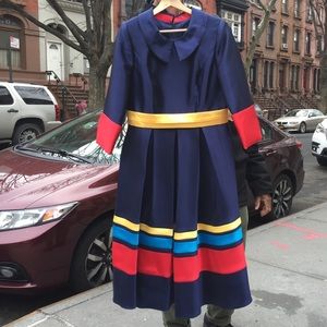 RARE Navy Blue Moshita Couture Colorblock Church Dress/Robe
